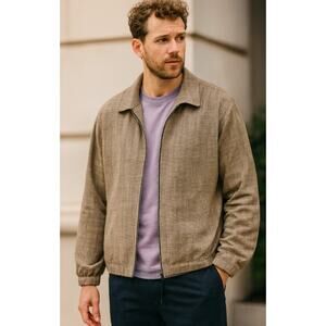Ovadia & Sons Jacket Wool Coaches Plaid Print Men's Size Medium Tan Brown